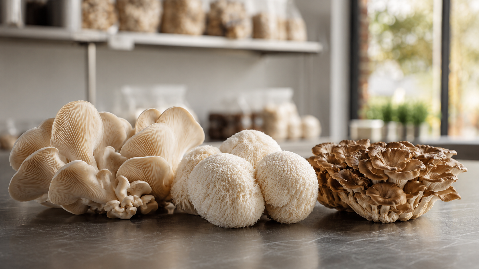 Mushrooms growing in a controlled cultivation environment