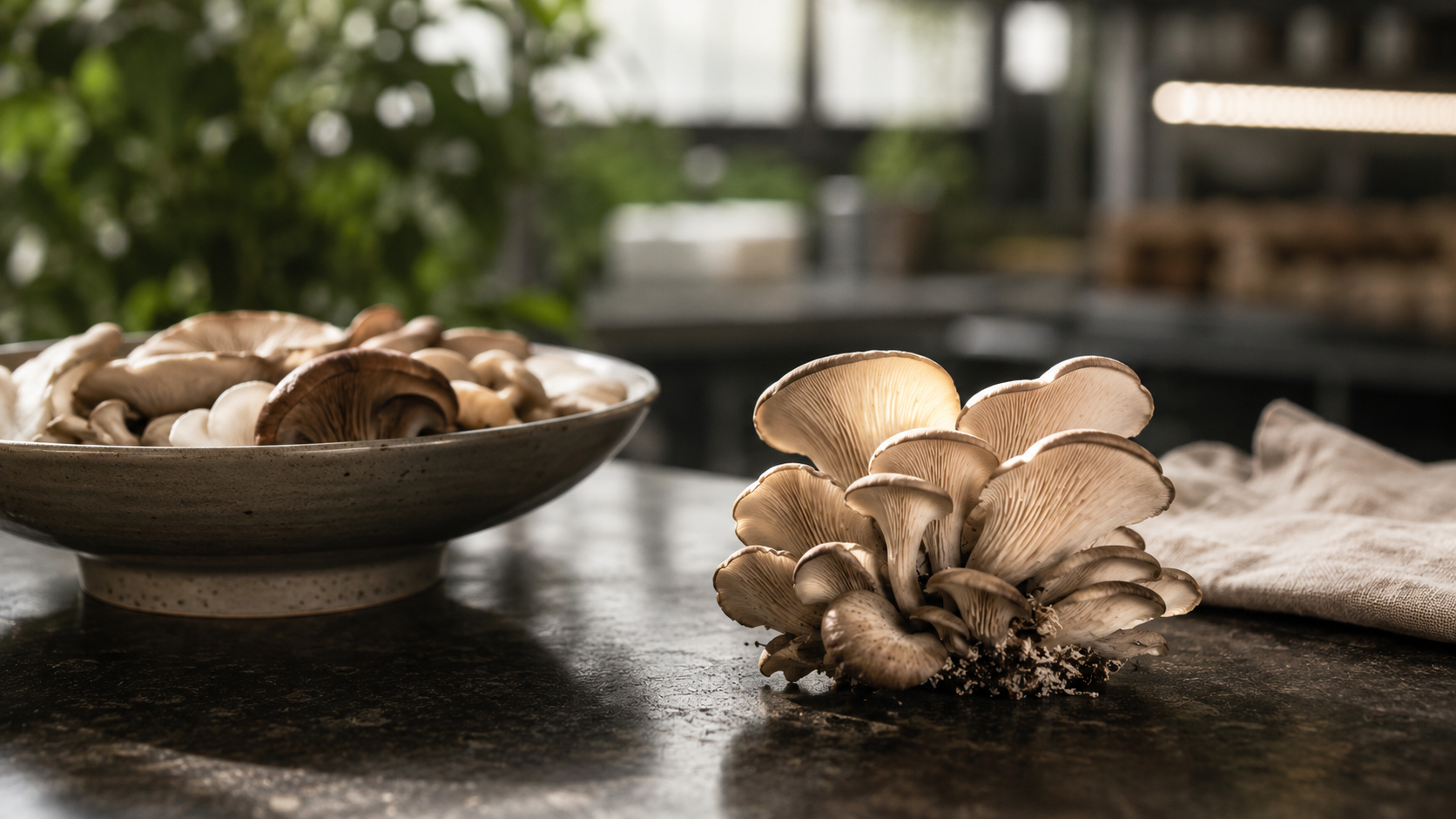 Fresh gourmet mushrooms prepared for harvest